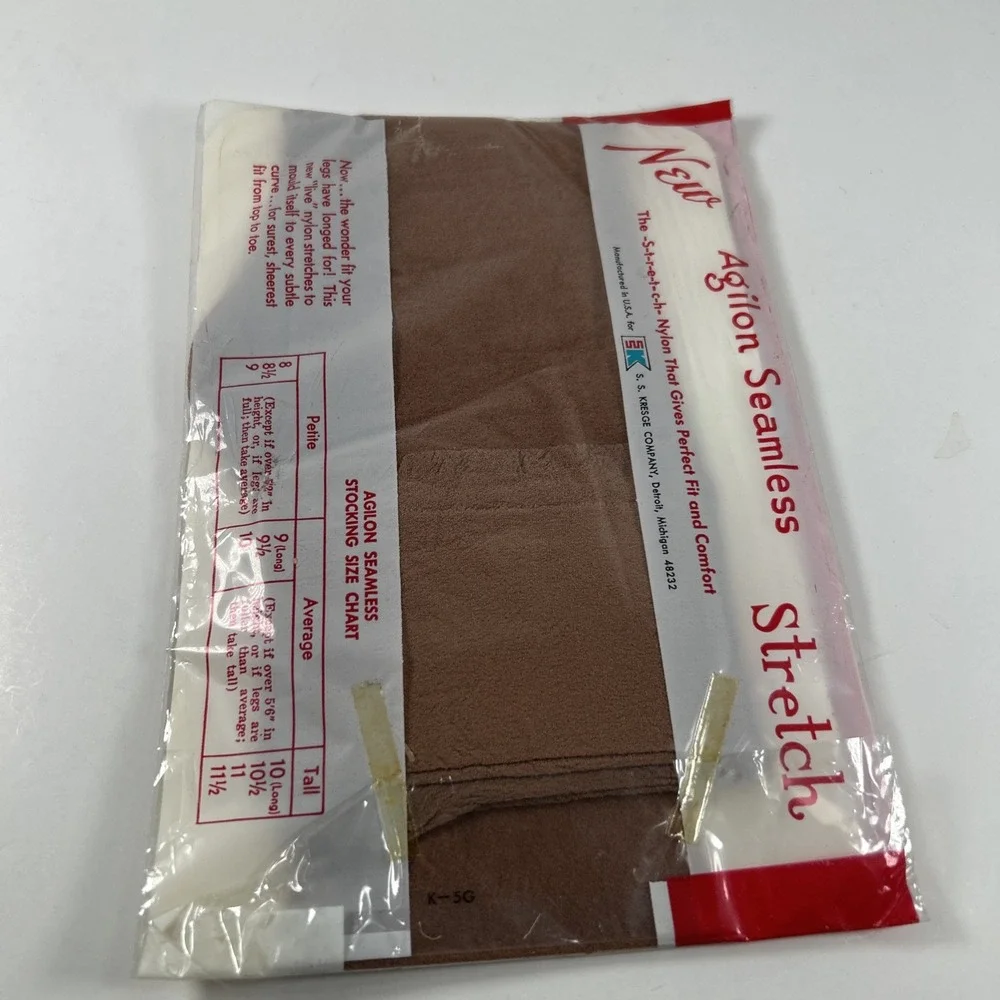 Vintage Agilon‎ Stretch Thigh High Suntan Nylons Average 9-10
